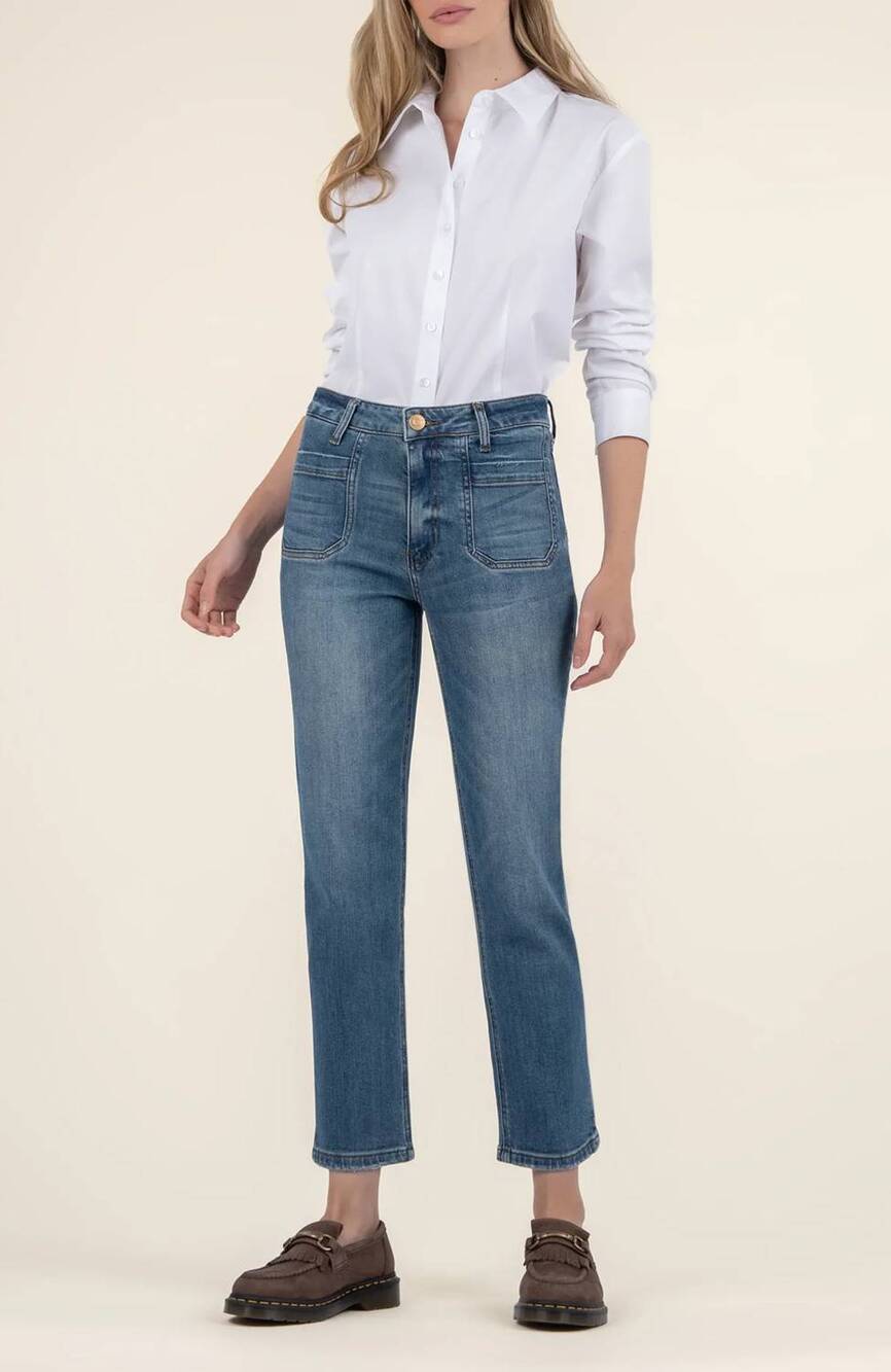 NEW KUT FROM THE KLOTH elizabeth high rise straight leg jeans in clarity